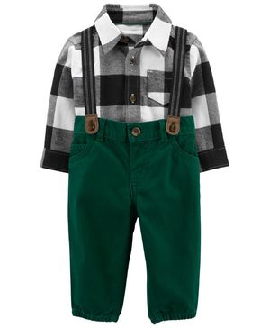 Conjunto De 2 Piezas Pañalero A Cuadros Y Pantalón Con Tirantes Carter's
