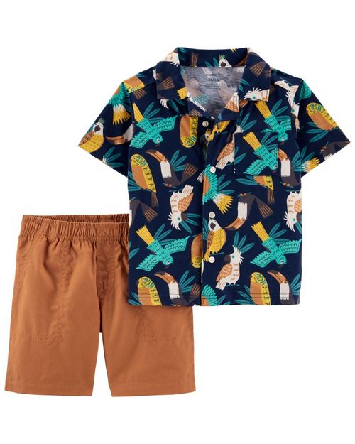 Conjunto De 2 Piezas De Camisa Hawaiana Con Botones Delanteros Y Short Carter's