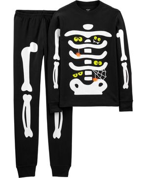 Pijama De 2 Piezas Esqueleto De Halloween Brillante Para Adulto 100% Algodón Ajustado Carter's
