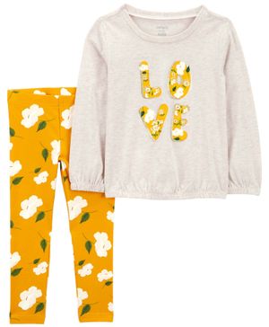 Conjunto De 2 Piezas De Top "Love" Marfil Y Pantalón Floral Carter's