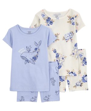 Pijama De 4 Piezas Con Estampado De Flores Y Ballenas Carter's