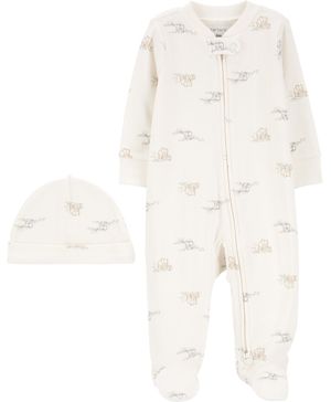 Conjunto De 2 Piezas Mameluco Con Estampado De Elefante Y Gorro Carter's