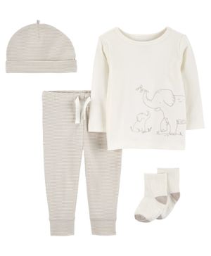 Conjunto De 4 Piezas Con Estampado De Elefante Carter's