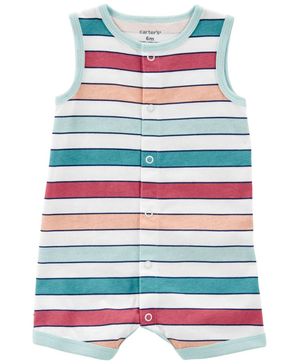 Romper De Algodón Con Broches Con Estampado De Tiburón Y Rayas Carter's