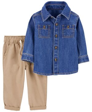 Conjunto De 2 Piezas Con Camisa De Botones Al Frente Y Jeans Carter's
