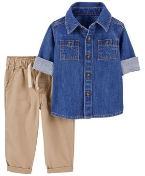 Conjunto De 2 Piezas Con Camisa De Botones Al Frente Y Jeans Carter's