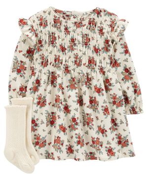 Conjunto De 2 Piezas Con Vestido Floral Y Calcetines Carter's