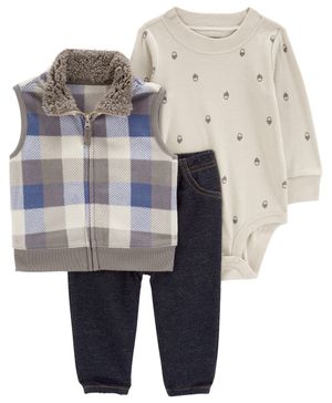 Conjunto De 3 Piezas Con Chaleco A Cuadros Carter's