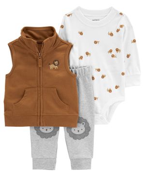 Conjunto De 3 Piezas Con Chaleco Estampado De León Carter's