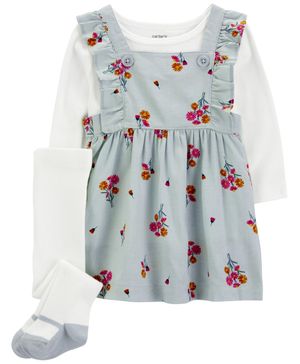 Conjunto De 3 Piezas Con Pañalero Y Vestido Tipo Overol Carter's