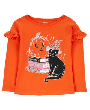 Playera Con Olanes Estampado Gato De Halloween Carter's