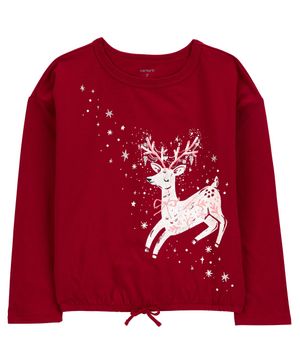 Playera Con Olanes Estampado Reno Navideño Carter's