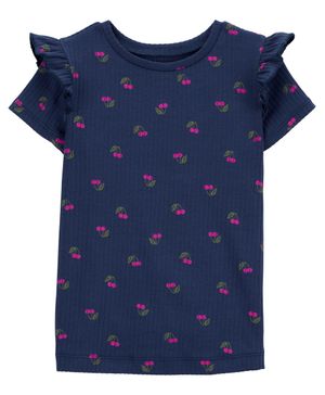 Playera De Olanes Estampado Cerezas, Color Azul Marino Carter's