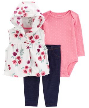 Conjunto De 3 Piezas De Chaleco Con Capucha Estampado Floral Carter's