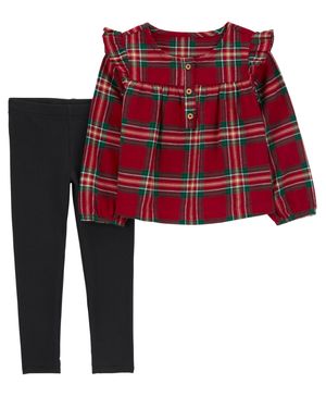 Conjunto 2 Piezas Navideñas, Camisa De Franela Y Leggings Carter's