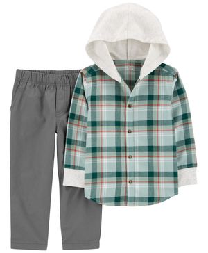 Conjunto 2 Piezas Pantalón Y Camisa A Cuadros Con Capucha Carter's