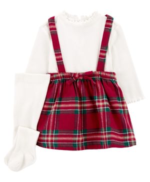 Conjunto De 3 Piezas Con Pañalero Y Falda A Cuadros Navideño Carter's