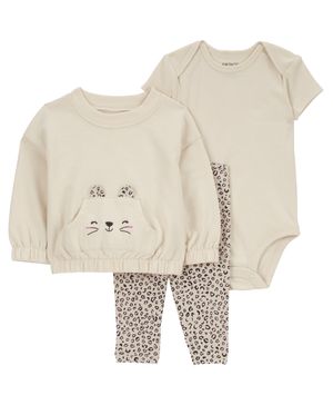 Conjunto De 3 Piezas Suéter, Estampado Leopardo Para Bebé Carter's