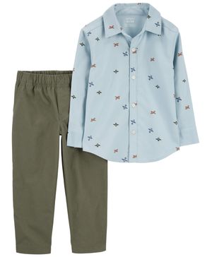Conjunto De 2 Piezas Camisa De Botones Y Pantalón Avión Carter's