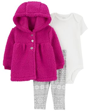 Conjunto De 3 Piezas Chamarrita Con Flores Carter's