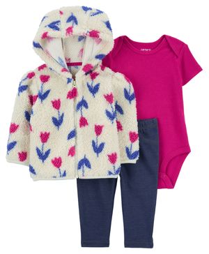 Conjunto De 3 Piezas Chamarrita Con Flores Carter's