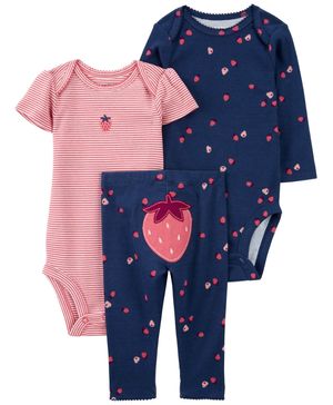 Conjunto De 3 Piezas Pañalero Y Pantalón Azul Marino Fresa Carter's