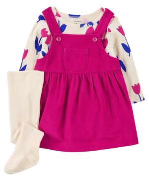 Conjunto De 3 Piezas Vestido Tipo Overol Y Playera Tulipán Carter's