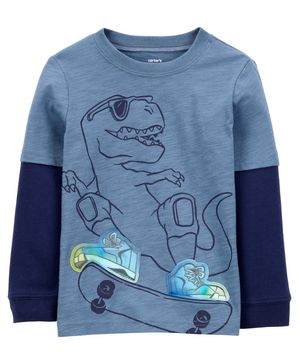 Playera Manga Larga Mezcla De Algodón Dinosaurio Azul Carter's