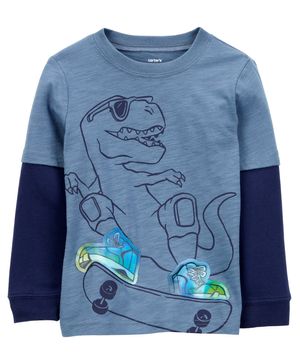 Playera Manga Larga Mezcla De Algodón Dinosaurio Azul Carter's