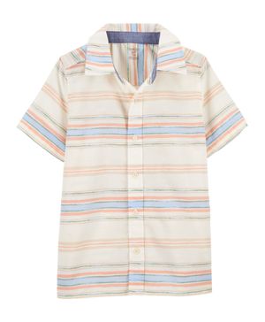 Camisa De Mezclilla A Rayas De Manga Corta Con Botones Crema Oshkosh B'Gosh
