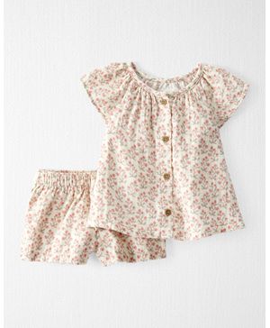 Conjunto 2 Prendas Gasa De Algodón Orgánico Estampado Floral Carter's Little Planet