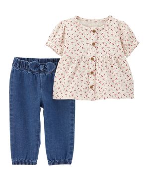 Conjunto De 2 Prendas Blusa Floral Y Pantalón De Mezclilla Carter's