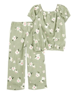 Conjunto De 2 Prendas Blusa Floral Y Pantalón Pull-On Carter's