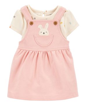 Conjunto De 2 Prendas Pañalero Y Vestido Conejito Rosa Carter's