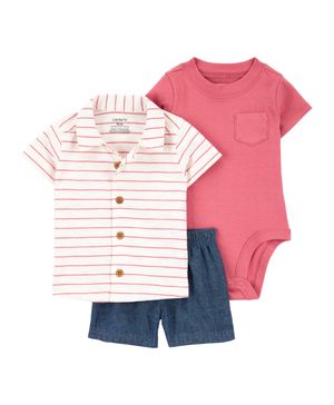 Conjunto De 3 Prendas A Rayas Con Short Carter's