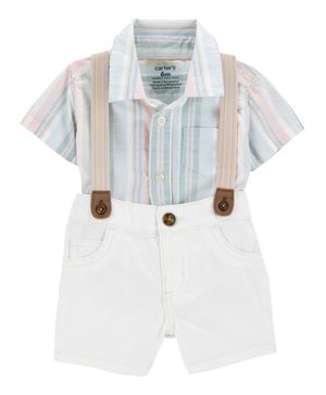 Conjunto De 3 Prendas Pañalero Y Shorts Con Tirantes Carter's