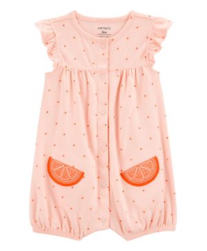 Jumpsuit De Algodón Manga Corta Con Naranja Carter's