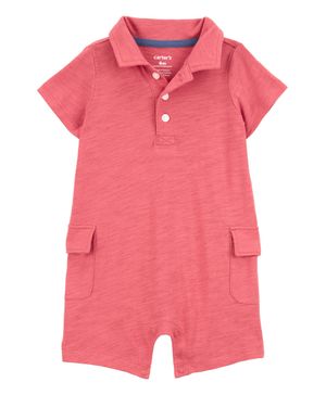 Jumpsuit De Algodón Tipo Polo Color Rosa Carter's