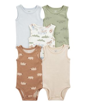 Paquete De 5 Pañaleros Sin Mangas Estampado De Animales Carter's