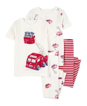 Pijama De 4 Prendas De Algodón Estampado Camión De Bomberos Carter's