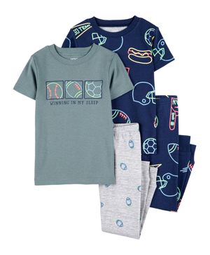 Pijama De 4 Prendas De Algodón Estampado De Deportes Carter's