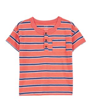 Playera Henley De Punto Manga Corta Con Rayas Naranja Carter's