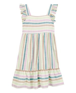 Vestido De Rayas Con Mangas Con Olanes Carter's