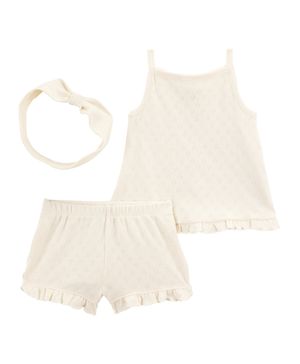 Conjunto de 3 prendas Con Shorts Corazón Pointelle Color Crema Carter's