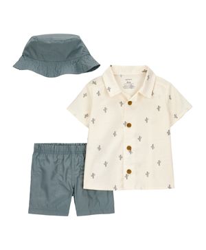 Conjunto de 3 prendas De Shorts Y Gorro Estampado Cactus Carter's