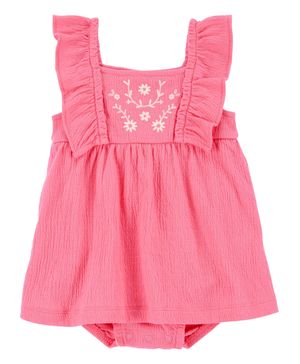 Vestido Con Cubrepañal Integrado Mangas Con Olanes Floral Carter's