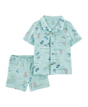 Conjunto De 2 Piezas De Camisa De Botones Y Short Pull-On Carter's