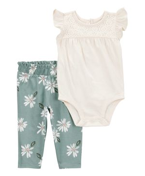 Conjunto De 2 Piezas De Pañalero Floral Y Pantalón Carter's