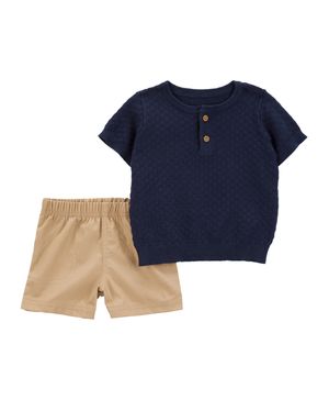 Conjunto De 2 Piezas Tejido Con Playera Tipo Henley Y Short Carter's