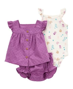 Conjunto De 3 Piezas Con Cubrepañal De Caballitos De Mar Carter's